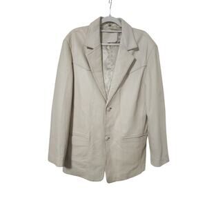 Bonus Italian Fashion Genuine Leather Cream Blazer Coat Size XL
